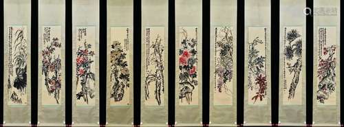 A Set of Ten Vertical Paintings by Wu Changshuo