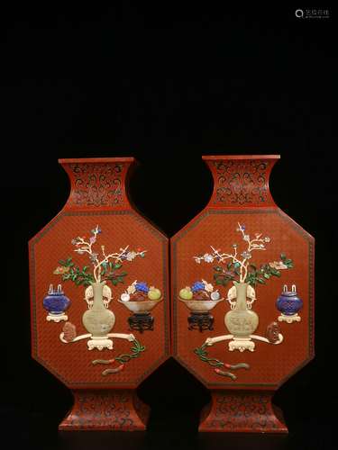 Overseas Backflow.A Pair of Wood Bodied Lacquer Square Vases