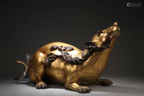 Gilt Copper Rat Ornament