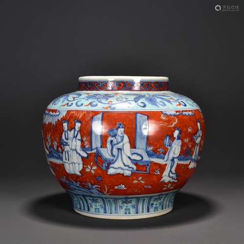 Iron-red Blue-and-white Pot