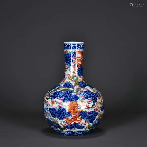 Blue-and-white Multicolored Globular Vase