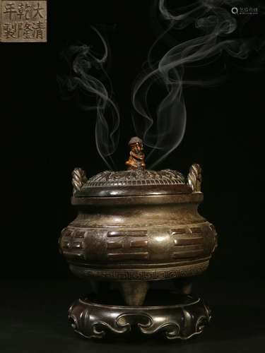 Tripod Copper Incense Burner( Red sandalwood pedestal)