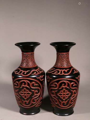 Overseas Backflow.Wood Bodied Red Lacquer Vases