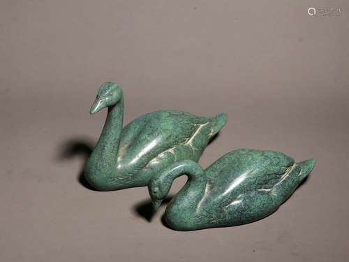 Overseas Backflow.  A Pair of Swan-shaped Turquoise-glazed O...