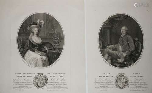 PORTRAITS de LOUIS XVI & MARIE-ANTOINETTE. 2 portraits gravé...