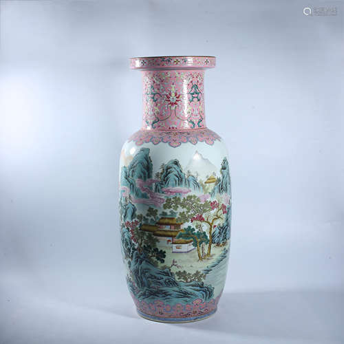 Pastel landscape pattern mallet bottle in Qing Dynasty