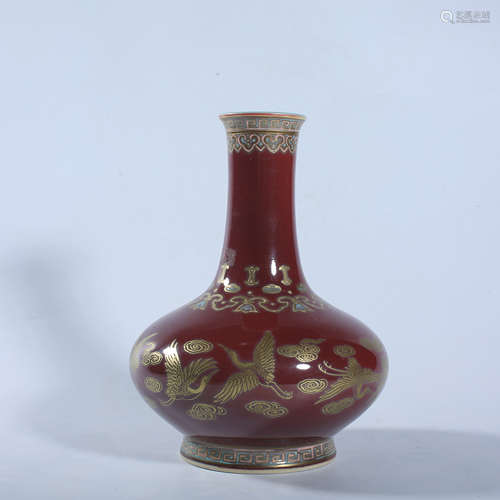 Gold colored bottle with red background in Qianlong of Qing ...