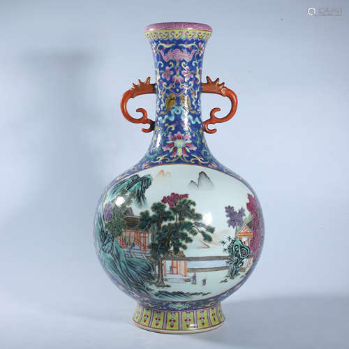 Qing Dynasty Qianlong pastel double ear bottle