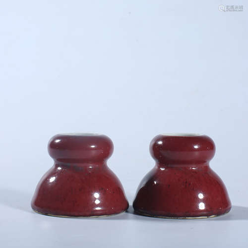 A pair of Yongzheng red glaze washers in the Qing Dynasty