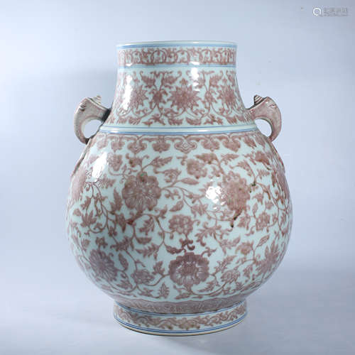 Qing Dynasty Qianlong glaze red tangled lotus pattern deer h...