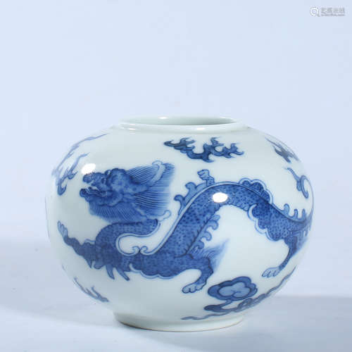 Yongzheng blue and white dragon pattern brush wash in Qing D...