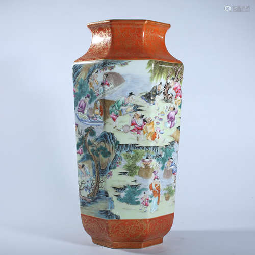 Qing Dynasty Qianlong pastel octagonal vase