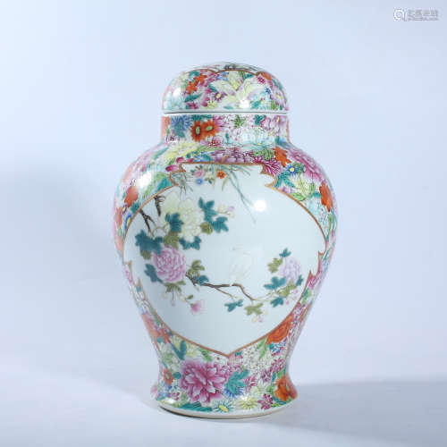Pink flower pattern covered pot of the Republic of China