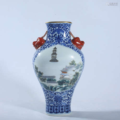 Qing Dynasty Qianlong pastel double ear bottle