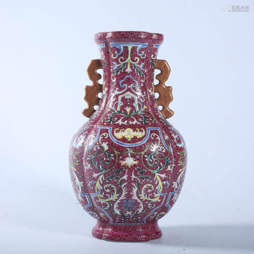 Qing Dynasty Qianlong pastel double ear bottle