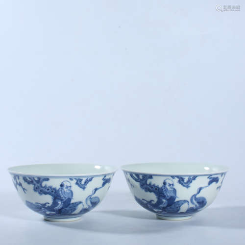 Blue and white character story bowl of the Republic of China