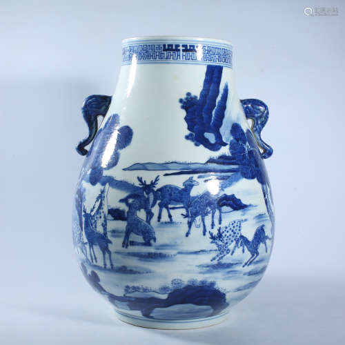 Qing Dynasty Qianlong blue and white elephant ear vase
