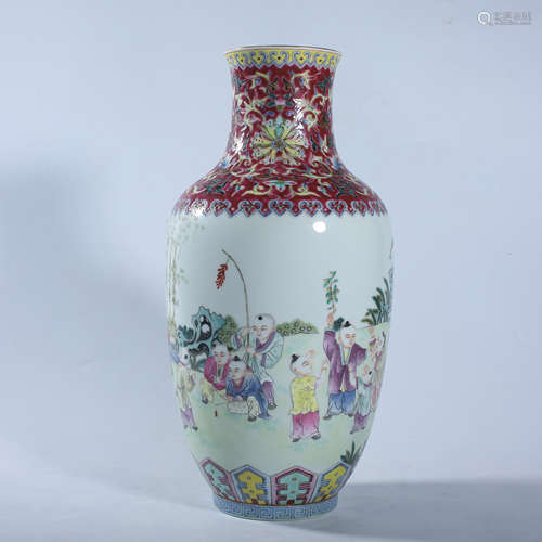 Lantern vase with painted patterns of baby play in Qianlong ...