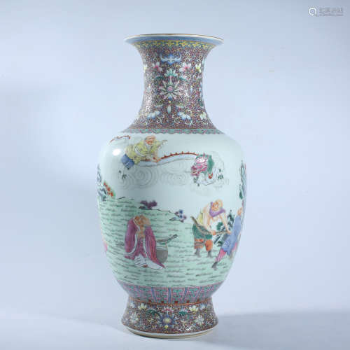 Qing Dynasty Qianlong pastel figure story bottle