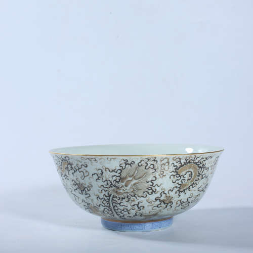 Qing Dynasty Qianlong ink colored dragon bowl