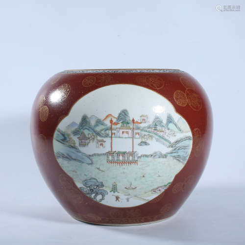 Pastel landscape bowl in Qing Dynasty