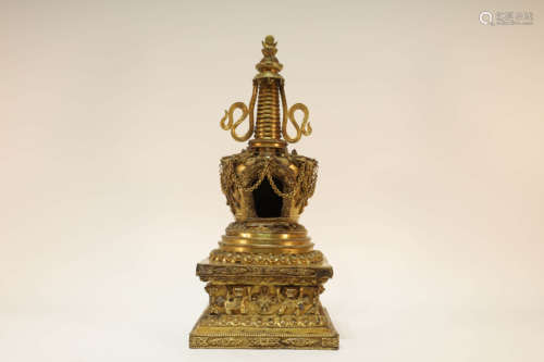 A Gilt Bronze Tibetan Stupa