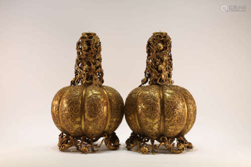 A Pair of Gilt Bronze Butterfly Vases