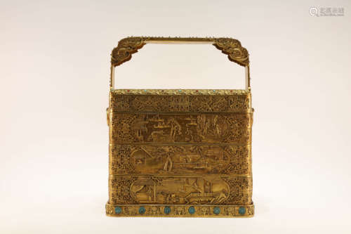 A Gilt Bronze Gem-Inlaid Box with Handle