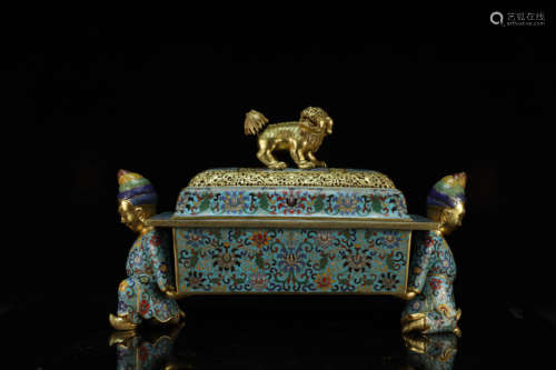 A Cloisonne Bronze Lotus Censor  with Ears