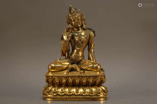 Gilt Bronze Buddhist Figure of Guanyin Bodhisattva