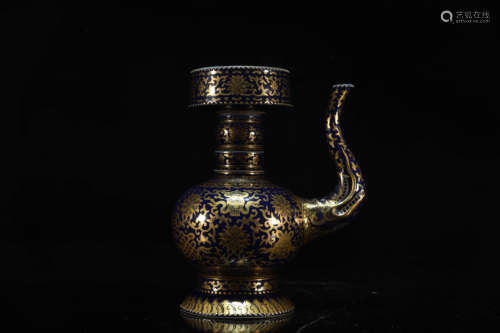 Iron Blue Glazed Gilt Decorated Ben Pakistan Pot