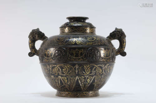 A Gilt Silver Overlaid Bronze Dragon-Ear Jar