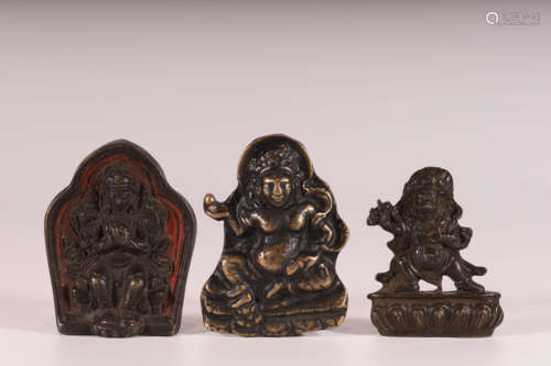 Three pieces of bronze Buddha