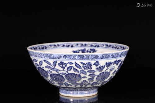 Blue and white bowl with lotus pattern