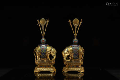 A Pair of Cloisonne Bronze Ornaments