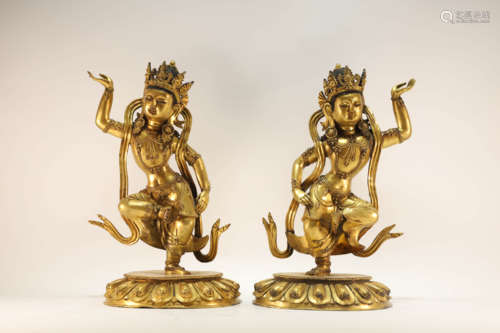 Pair of Gilt Bronze Buddhist Figures