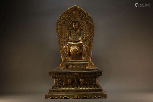 Gilt Bronze Buddhist Figure of Hollow-Carved Guanyin