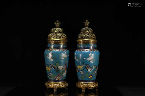 A Pair of Cloisonne Bronze Vases