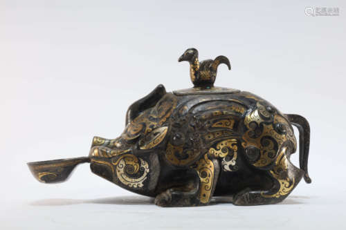 A Gilt Silver Overlaid Bronze Beast Ornament