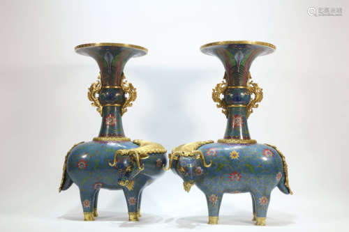 A Pair of Cloissone Enamelled Beaker Vases