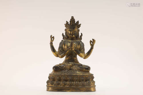 Gilt Bronze Four-Armed Guanyin Buddhist Figure