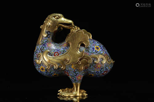 A Cloisonne Bronze Duck Censor