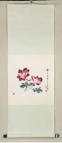 A Chinese Ink Painting by Jin Moru: Peony. Ink on Paper, Han...