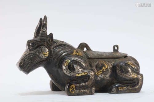 A Gilt Silver Overlaid Bronze Cow Ornament