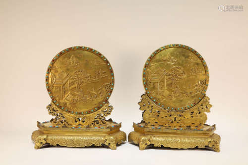 A Pair of Gilt Bronze Tablescreens