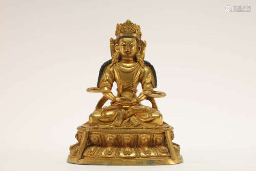 Gilt Bronze Guanyin Bodhisattva Buddhist Figure