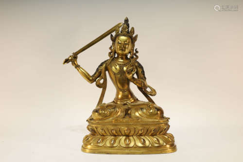 A Gilt Bronze Manjusri Statue