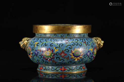 A Cloisonne Bronze Lotus Censor  with Ears