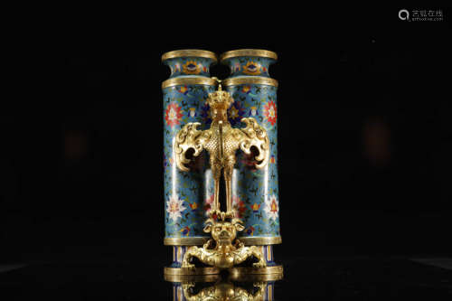 A Cloisonne Bronze Lotus Double Bottle