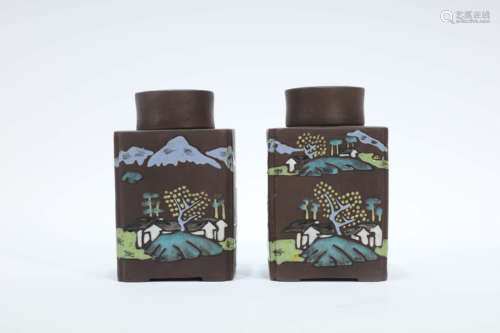 A Pair of Zisha Tea Canisters